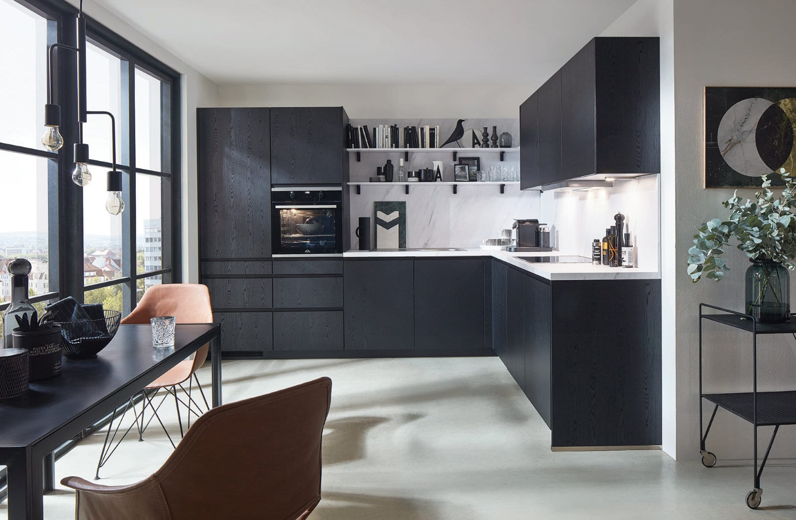 Nobilia Dark Wood L Shaped Handleless Kitchen 2021 2 | Lead Wolf, Peterborough
