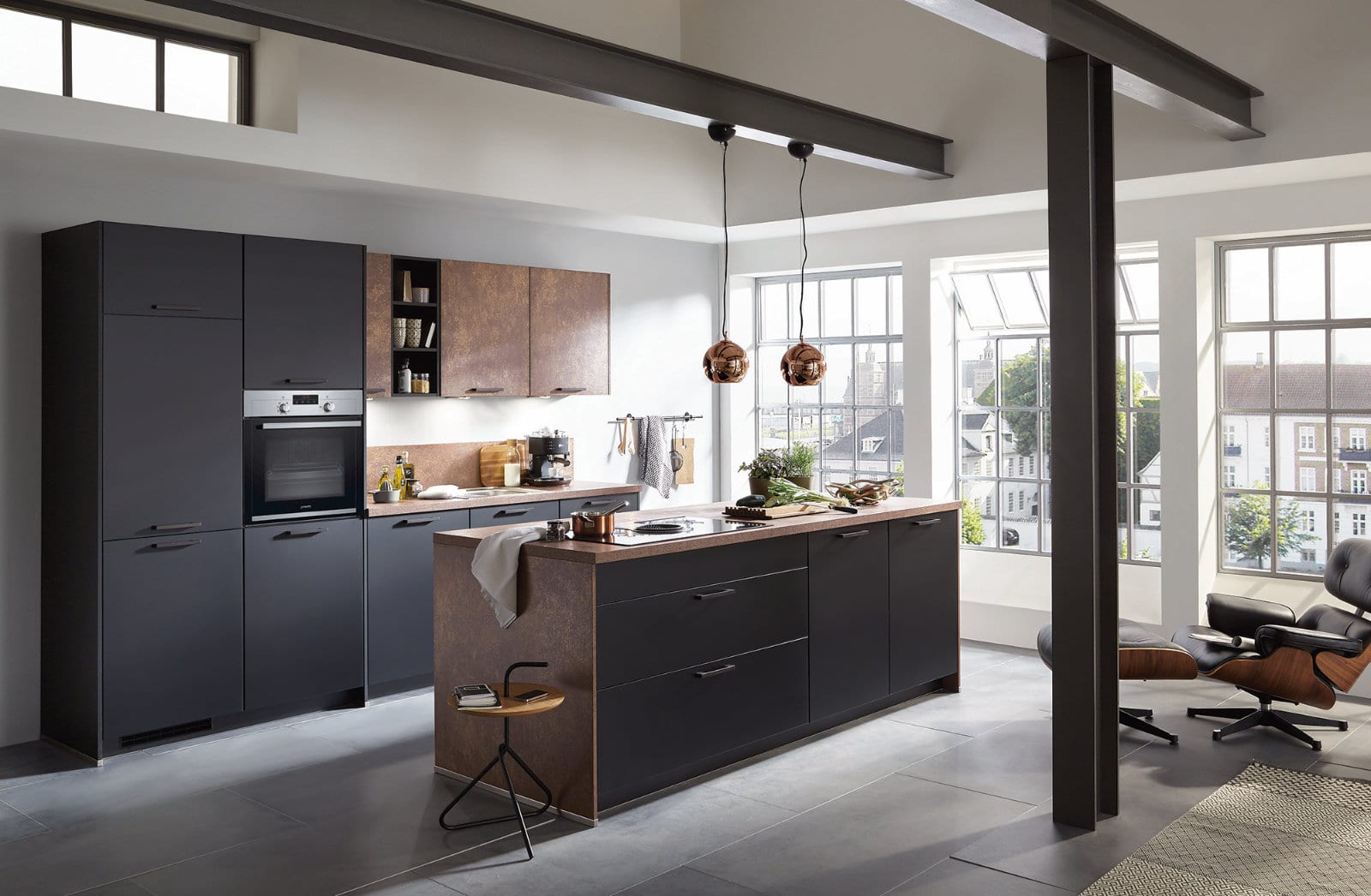 Nobilia Matt Black Bronze Open Plan Kitchen With Island 2021 1 | Lead Wolf, Peterborough