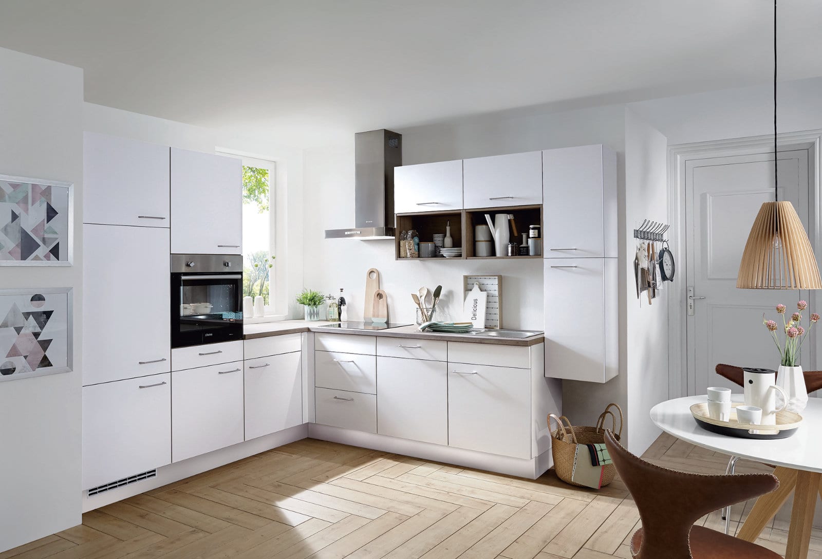 Nobilia Matt White L Shaped Kitchen 2021 1 | Lead Wolf, Peterborough
