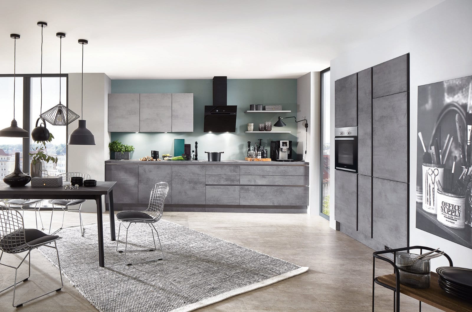 Nobilia Modern Concrete Handleless Open Plan Kitchen 2021 1 | Lead Wolf, Peterborough