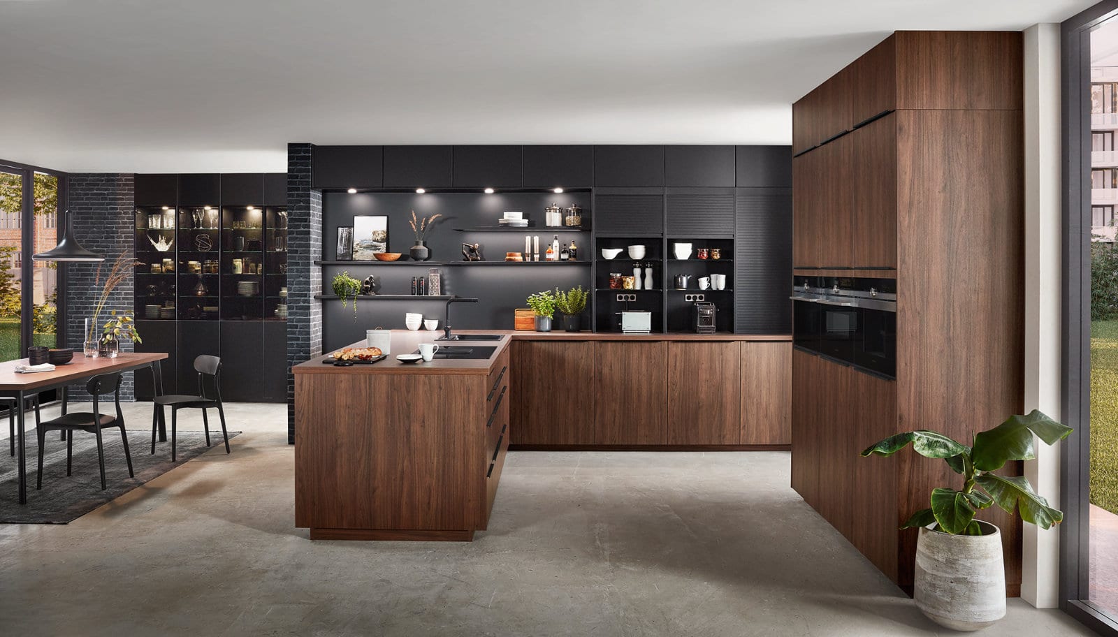Nobilia Modern Dark Wood U Shaped Kitchen 2021 | Lead Wolf, Peterborough