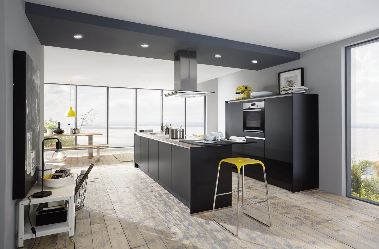 Nobilia Modern Matt Black Handleless Open Plan Kitchen With Island 2021 | Lead Wolf, Peterborough