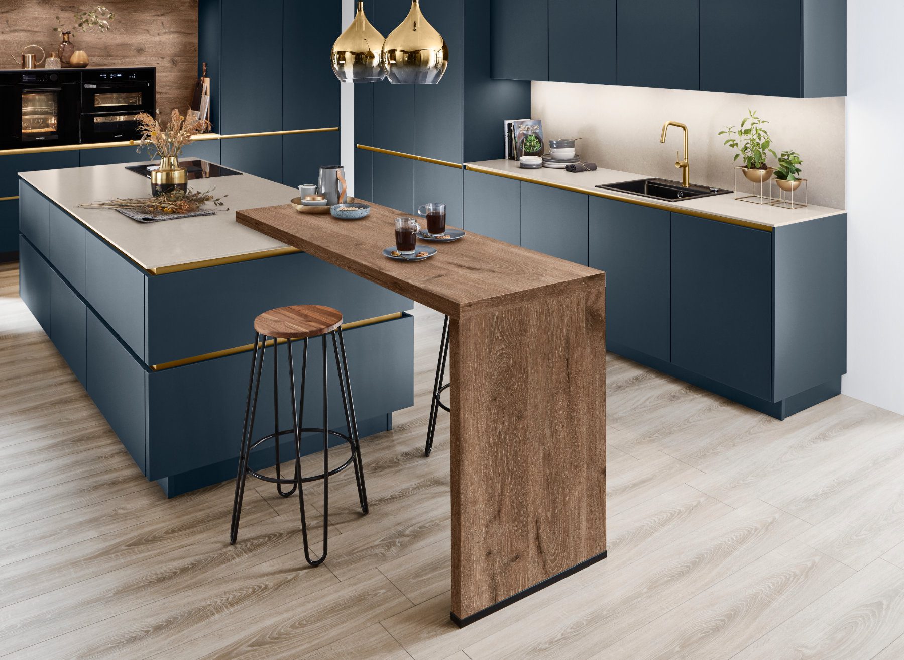 Nobilia Teal Matt Handleless Kitchen With Island 1 | Lead Wolf, Peterborough
